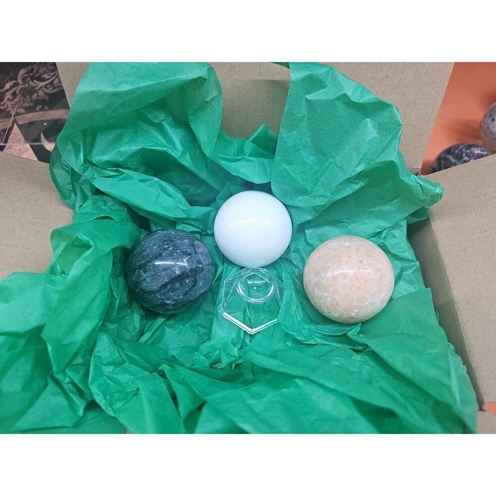 Ocean Jasper Spheres Set Of 3 Random Selection W/stands - CrystalCloud Company -